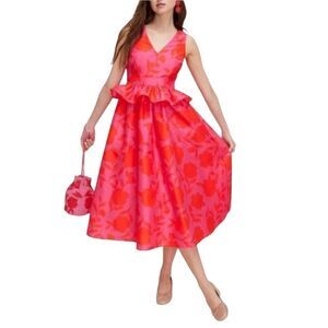 NWT Kate Spade X Target‎ Rose Peplum Ruffle Waist Midi Dress Pink Red